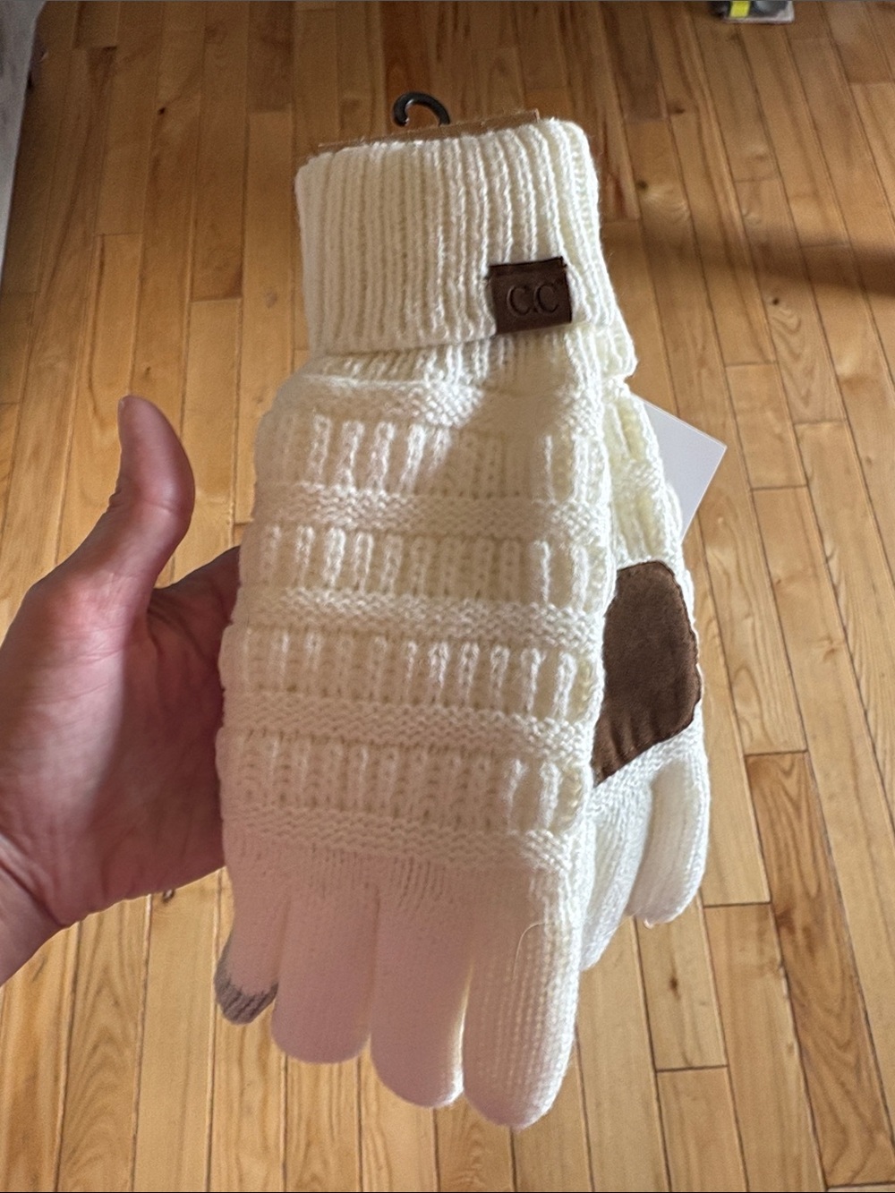 CC Boutique Cream Knit Convertible Gloves with Fold-Over Cuff
